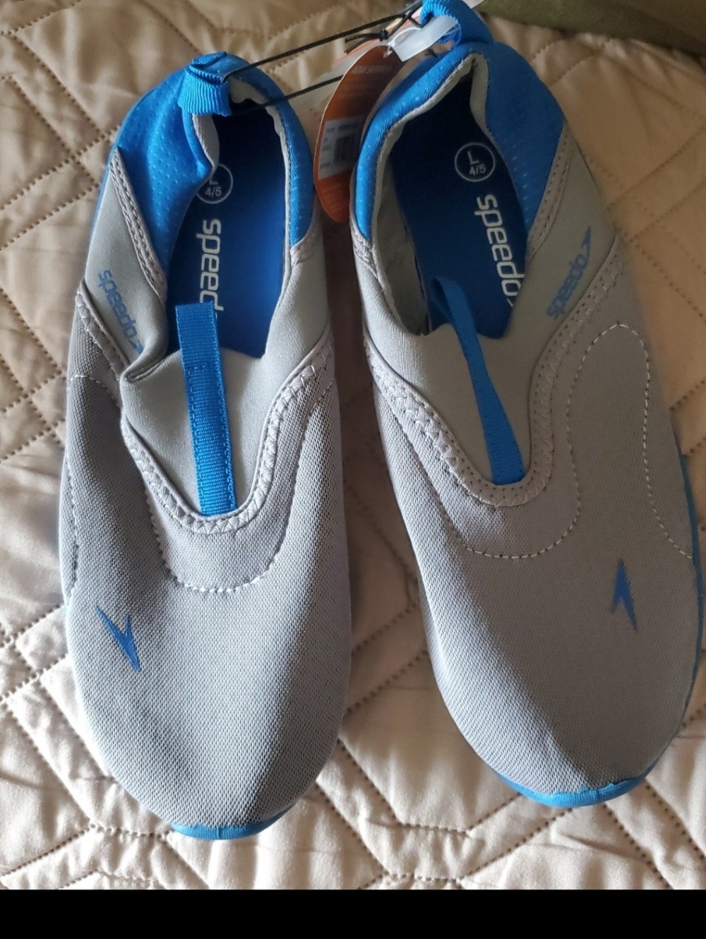 Speedo JUNIORS Light Gray and Blue Slip-On Water Shoes